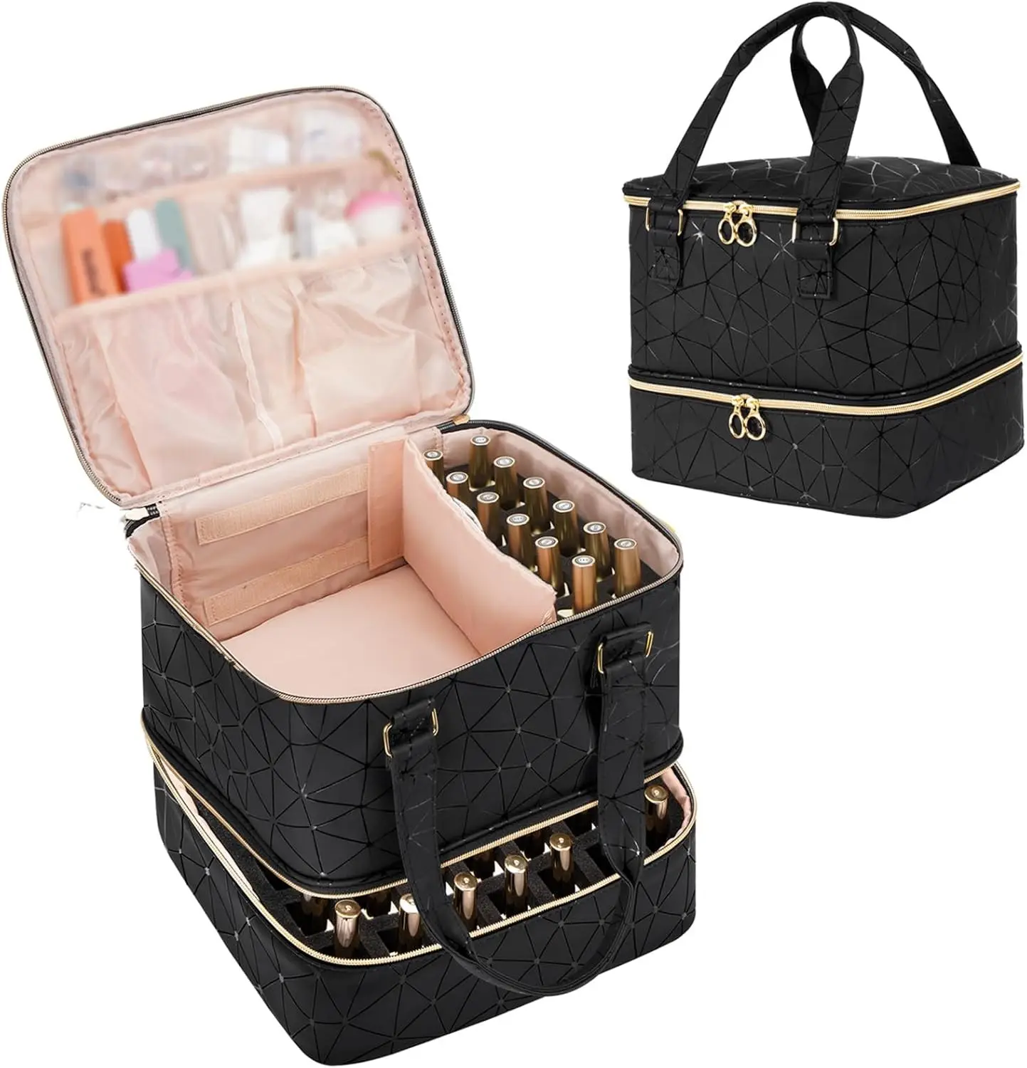 Nail Polish Organizer Bag Holds 54 Bottles Nail Polish & Nail Lamp, Gel Nail Polish Organizers and Storage box for Nail Tech, Nail Kit Supplies Organizer Case-Black