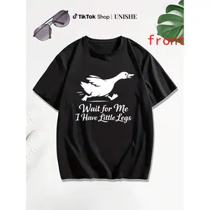 Light Cotton Shirt with Funny Goose Graphic and Short Height Slogan
