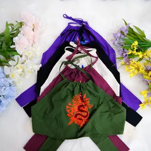 Boho Halter Top, Handmade Whimsy Goth Cotton Tie Top, Summer Blouse, Gothic Crop Top, Backless Handmade Beach Top, Hand Embroidered Snake Top