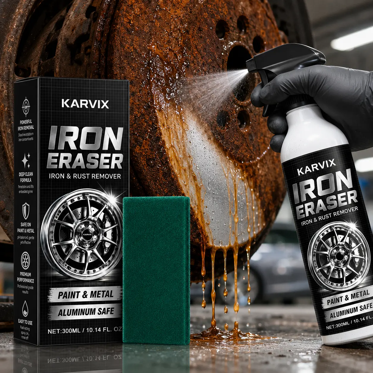 Automotive Rust Remover Spray Heavy Duty Iron Remover for Car Wheels Rims Fast Acting Metal Surface Cleaner Motorcycle RV Boat Car Detailing Supplies