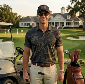 Driftwood Camo Men’s Polo Shirt - Short Sleeve Golf & Fishing Performance Top