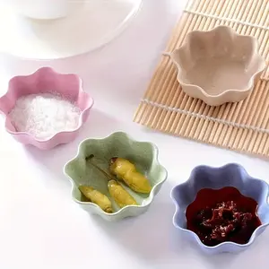 4pcs Set of Wheat Straw Relish Dishes - Mini Flower Shaped Sauce Bowls for Sushi Appetizers, Dipping Condiments, Tableware
