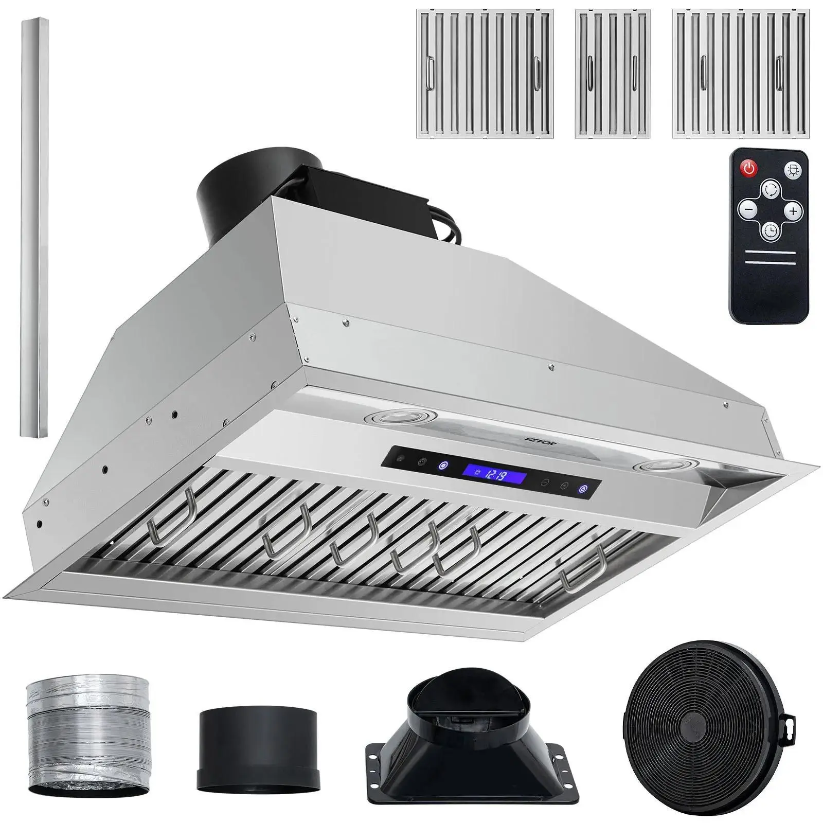 【Summerfinds】VEVOR Insert Range Hood,  900CFM 4-Speed, 30 Inch Stainless Steel Built-in Kitchen Vent with Touch & Remote Control LED Lights Baffle Filters, Ducted/Ductless Convertible, ETL Listed