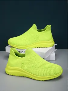 Unisex Knit Slip On Casual Shoes, Flyknit Upper & Elastic Collar, Breathable Lightweight Non-slip Shoes for Office Commute & Street Wear