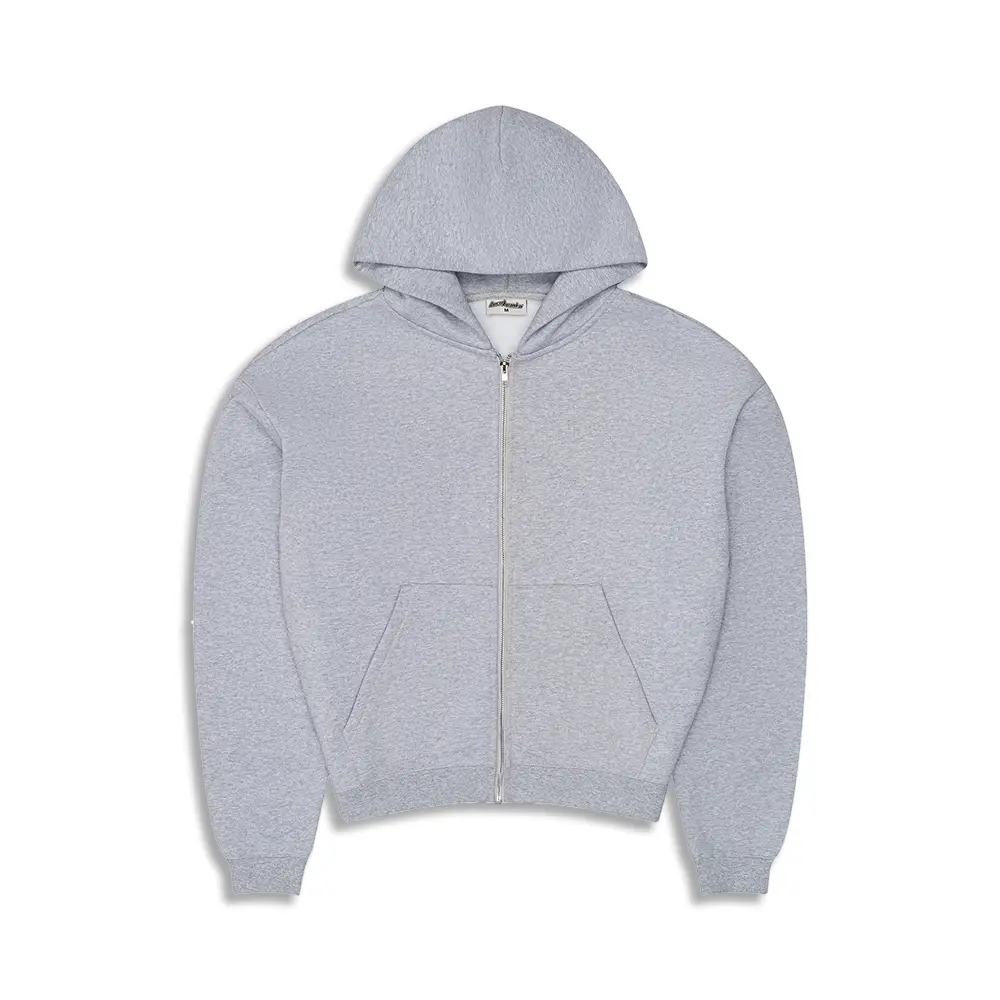 600 GSM 'Heather Grey' Zip-Up Hoodie