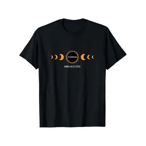Annular Solar Eclipse T-Shirt, 100% Cotton Crew Neck Short Sleeve Graphic Tee, Black Casual Shirt for Men and Women, Gift for Mom and Dad, Sizes S-XXXL