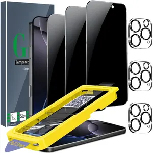 [Auto Dust Install] 3 Pack  Screen Protector for  16 Pro Max with 9H+ Private Accessories-Camera Lens Protector, Tempered Glass Cover, Case Friendly, Sensitve