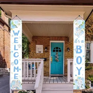 Baby Shower Banner, 2 Counts/set Elephant Themed Welcome Baby Banner, Gender Reveal Hanging Banner for Baby Shower Party, Home Decor, Ornaments