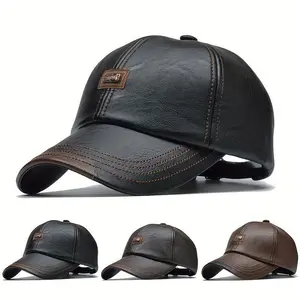 Men's Faux Leather Baseball Cap - Adjustable, Sun-Protective & Stretch Fit for Outdoor Activities