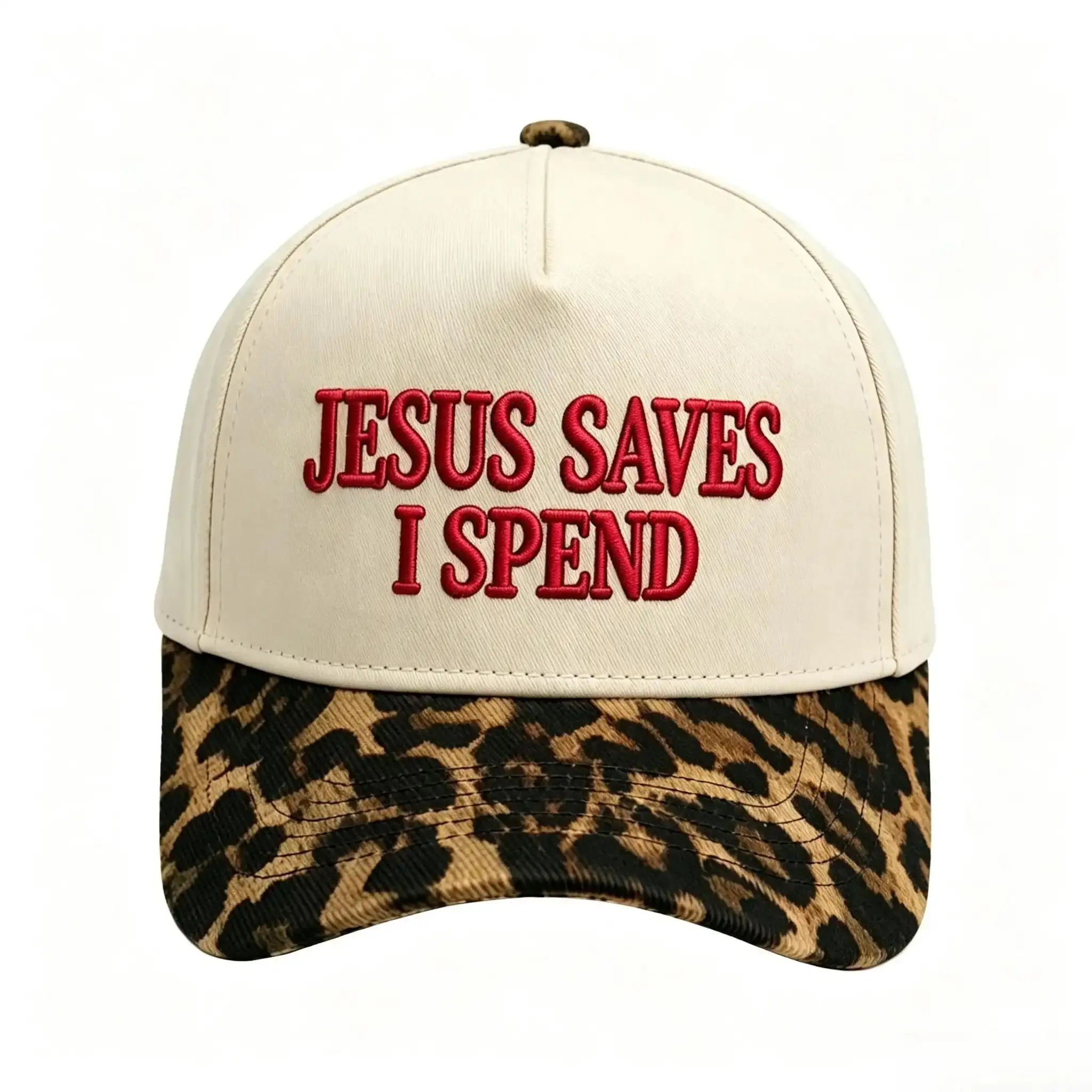 JESUS SAVES I SPEND Embroidered Trucker Hat - Unisex Funny Christian Snapback Cap, Vintage Adjustable Back to School Church Gift, Outdoor Sports & Everyday Wear