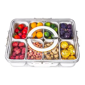 8 Grid Clear Food Divided ServingTray with Lid and Handle Snackle BoxCharcuterie Container for PortableSnack Platters Clear Organizer forCandy Fruits Nuts Snacks Perfect forParty Entertaining Kitchen Transparent Utensils