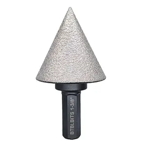 Diamond Beveling Chamfer Bit, Diamond Countersink Drill Bits 1-3/8" (35mm) Hex Shank for Existing Hole Trimming Finishing Cleaning Enlarging for Marble Ceramic Porcelain Tiles Granite Masonry Stone Countertop Sink Drills Tool Milling Cone