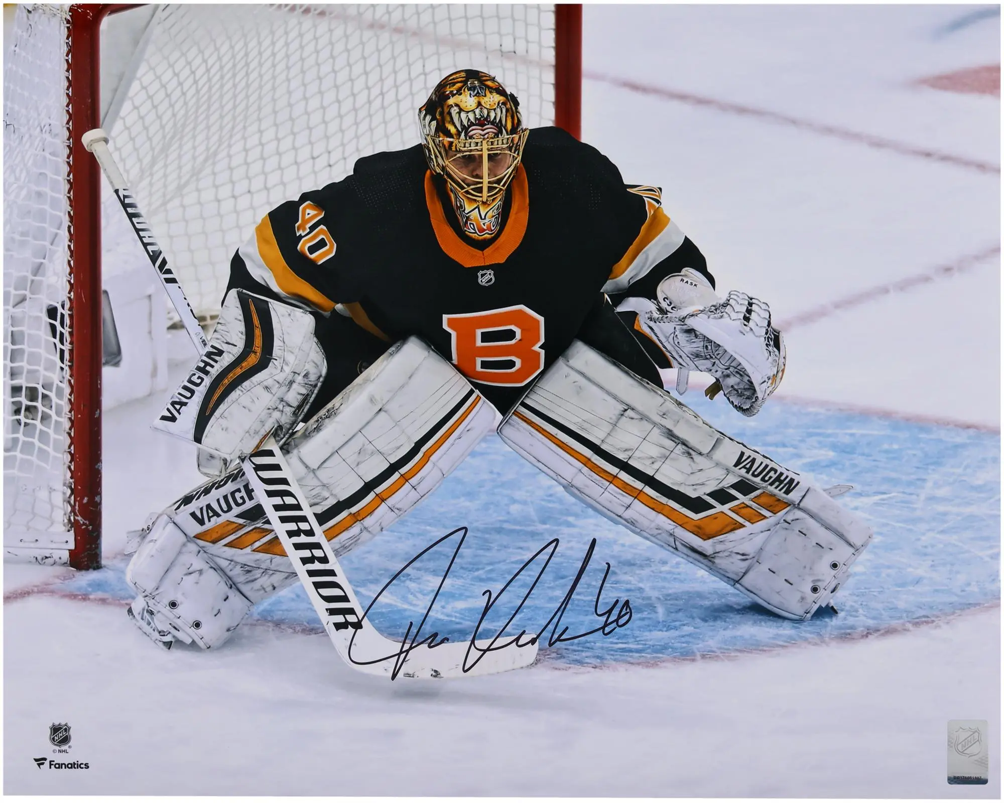 Tuukka Rask Boston Bruins Autographed 16" x 20" Black Alternate Jersey in Net Photograph - Fanatics Authentic Certified
