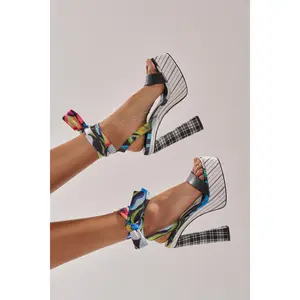AKIRA GOLD MAGRITTE MULTI STRIPE PRINT CHUNKY PLATFORM SANDAL