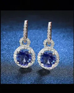 Luxury Royal Blue 925 Silver Long Tassel Earrings Perfect for Her Valentine Gold Plated Small Hoop Earrings Set evry jewel gold