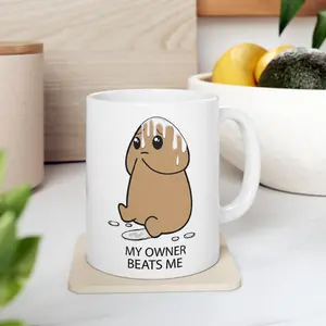 [MADE IN US] Funny Mug “My Owner Beats Me”, Cute Emotional Cock Coffee Cup, Humorous Meme Ceramic Mug 11oz 15oz, Sarcastic Office Desk Mug, Gift for Friends, Coworkers, Daily Coffee Lovers
