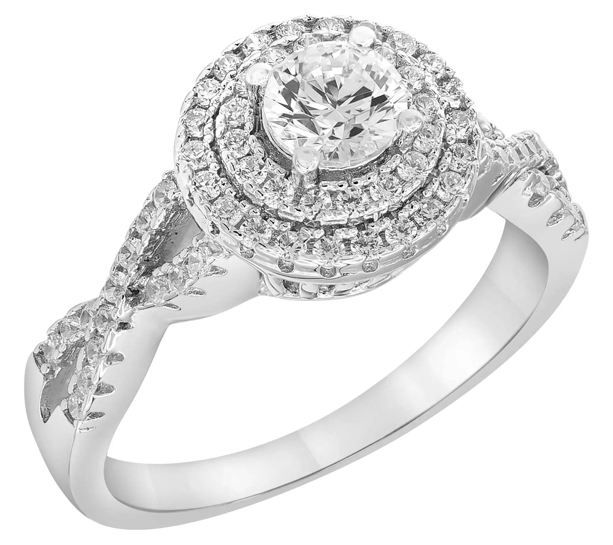 Diamonique 0.30 cttw Twist Halo Engagement Ring, Sterling Diamonique 0.30 cttw Twist Halo Engagement Ring, Sterling