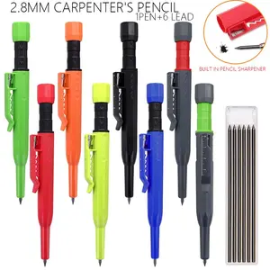 2pcs/set New 2.8mm Deep Hole Carpenter's Pencil Multi functional Woodworker Pencil with Ruler Scale Sharpener Protective Case Polygonal Pen Holder Woodworking Pencil