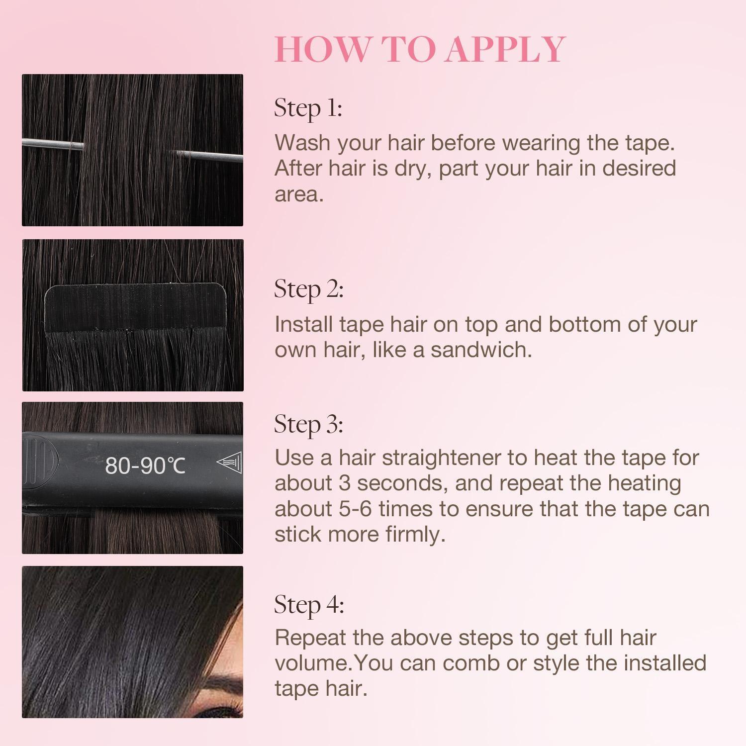 GOOGOO Hair Extensions Tape in Human Hair Natural Straight，40pcs,100g