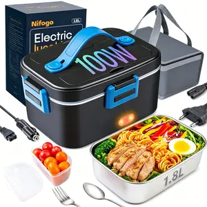 Truck Driver Daily Meal Prep Electric Food Heating Bento Box Universal Multi Voltage Power, Easy Clean Removable Liner 80W Powerful Warm Utensil Storage Handbag