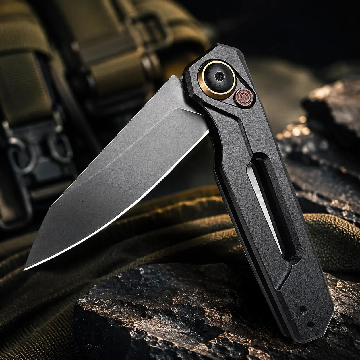 KS 7550 Lightweight Compact Fold EDC Folding Pocket Knife - CPM154 Reverse Tanto Rust-Resistant Blade, 1-Hand Button Lock, Aircraft-Grade Aluminum Handle, Outdoor Work Tool, Male Gifts
