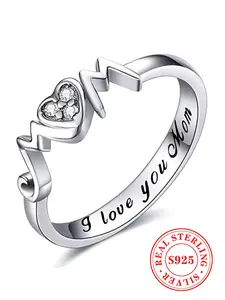 S925 Sterling Silver Romantic Letter Pattern Rhinestone Decorated Engraved Ring, Fashion Jewelry for Women, Trendy All-match & Exquisite Jewelry for Gift