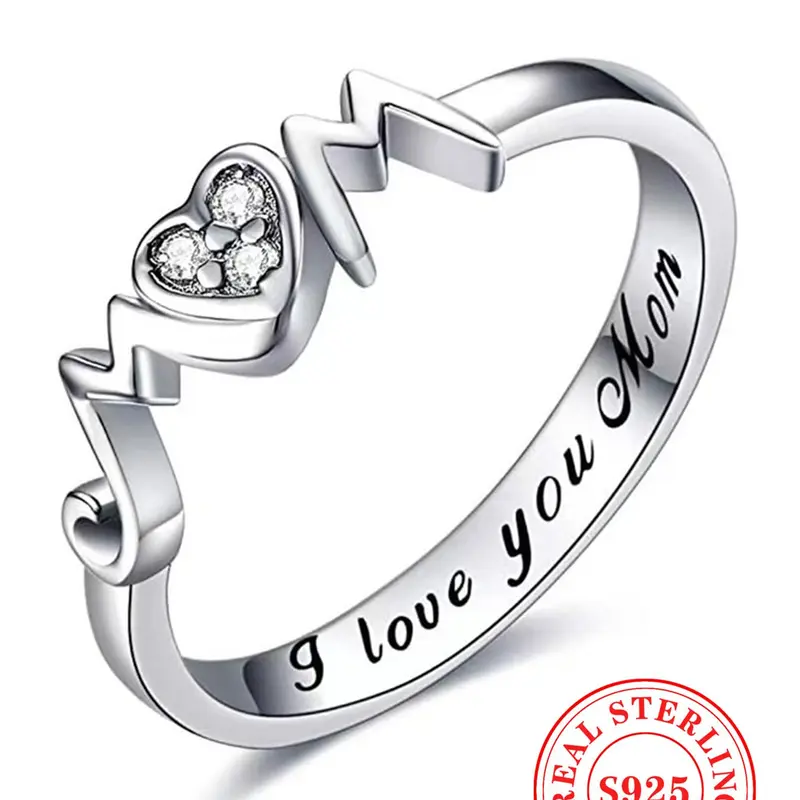 S925 Sterling Silver Romantic Letter Pattern Rhinestone Decorated Engraved Ring, Fashion Jewelry for Women, Trendy All-match & Exquisite Jewelry for Gift, Beautiful Rings