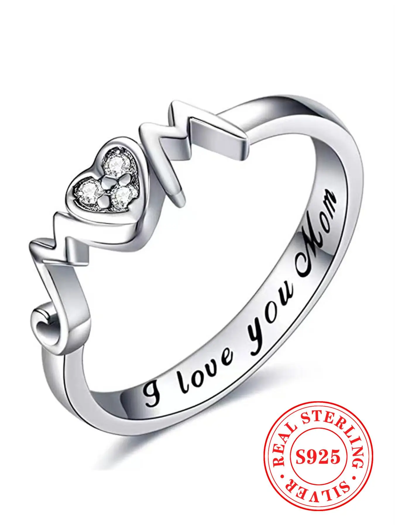 S925 Sterling Silver Romantic Letter Pattern Rhinestone Decorated Ring, Fashion Jewelry for Women, Trendy All-match & Exquisite Jewelry for Gift