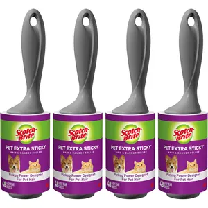 Scotch-Brite Pet Hair Pickup Extra Sticky Lint Roller, Designed for Removing Fur + Fluff on Couches, Clothes, Dog and Cat Beds, & More, 4 Pack, 192 Easy-Tear Adhesive Sheets Total 3M