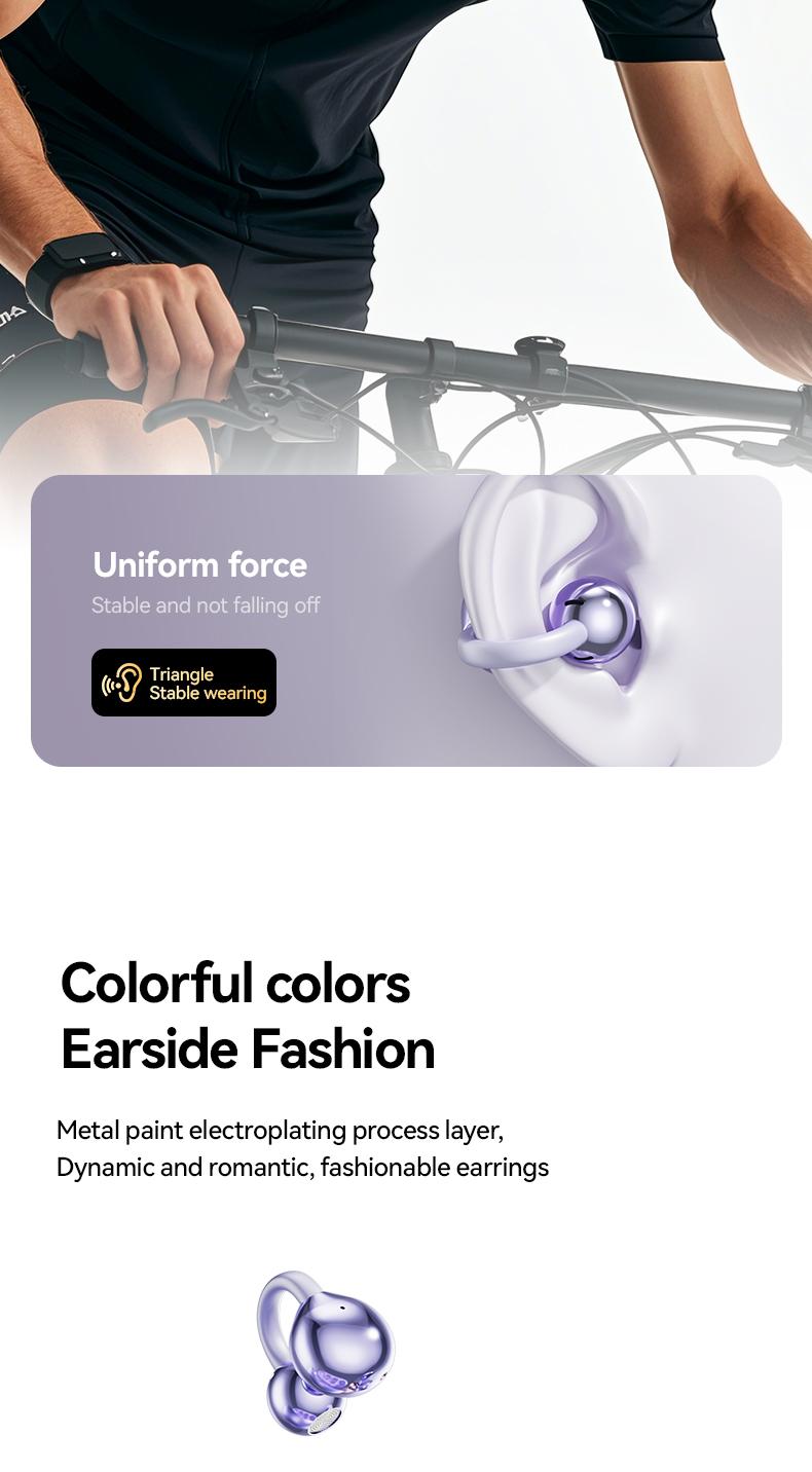 Clip-On Earbuds Gen 3, Open-Ear Wireless Bluetooth 6.0 Headphones with Mic, Secure Fit for Small Ears & Glasses Wearers, 50H Playtime, ENC, IPX5 Waterproof Sport Ear Buds