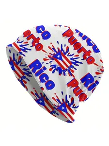 BIIHUDU Puerto Rico Pride Beanie Fitted Hat - Puerto Rican Flag Colors (,) with Map & Pufferfish - Funky Cultural for Men, Casual We