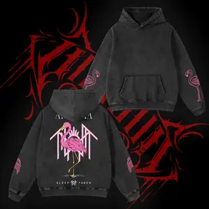 Sleep Token Even in Arcadia "The Flamingo" Heavy Metal Washed Hoodie Rock Band Oversized Heavyweight Cotton Washed Zip Up Hoodie, Gift For Fan Clothes