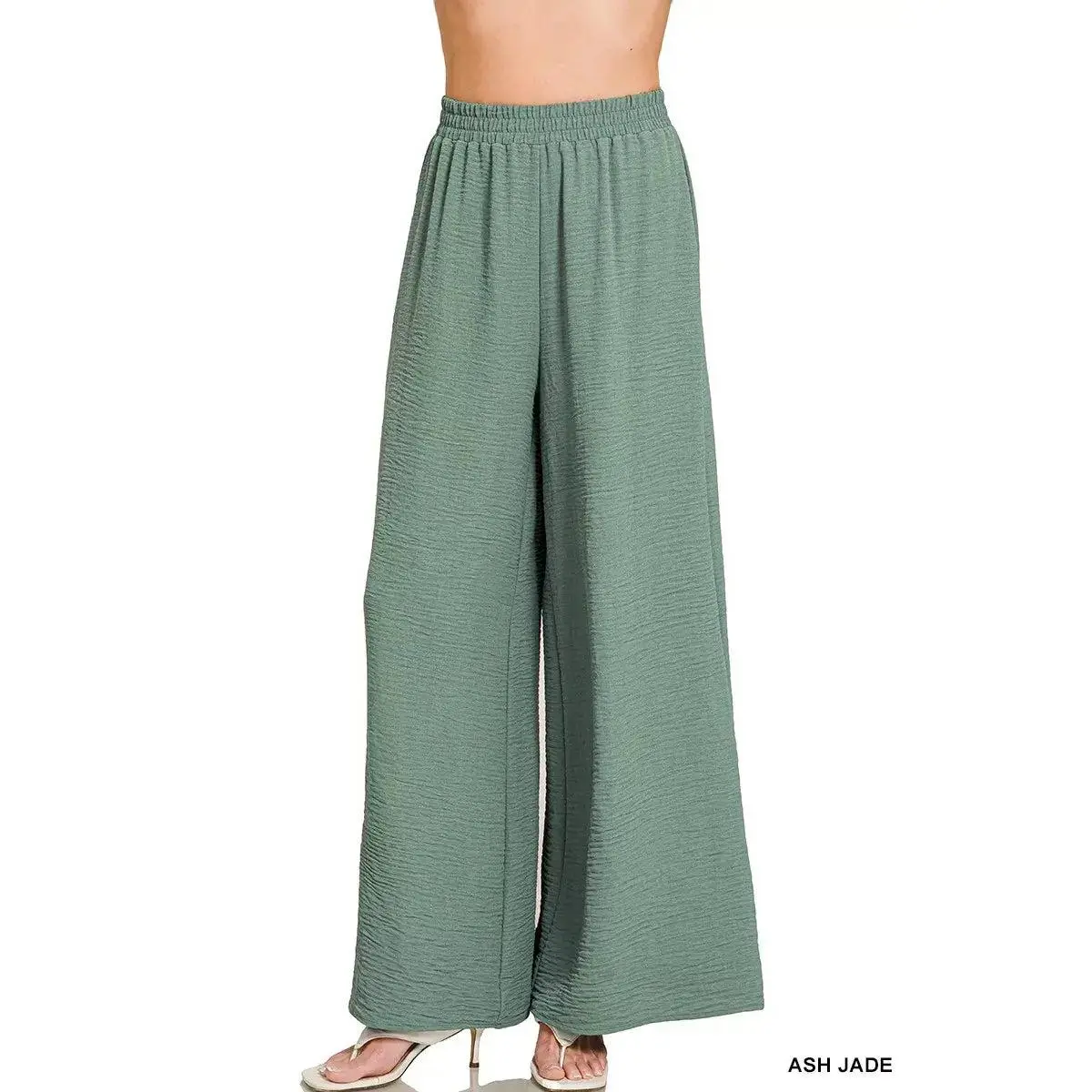 Zenana Woven Airflow Elastic Waistband Pants