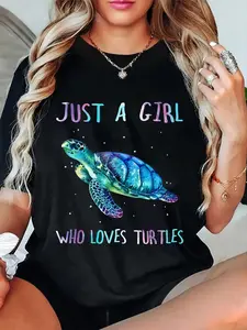 100% Cotton Unisex Turtle Watercolor Sea Ocean Just A Girl Who Loves Turtles T-Shirt