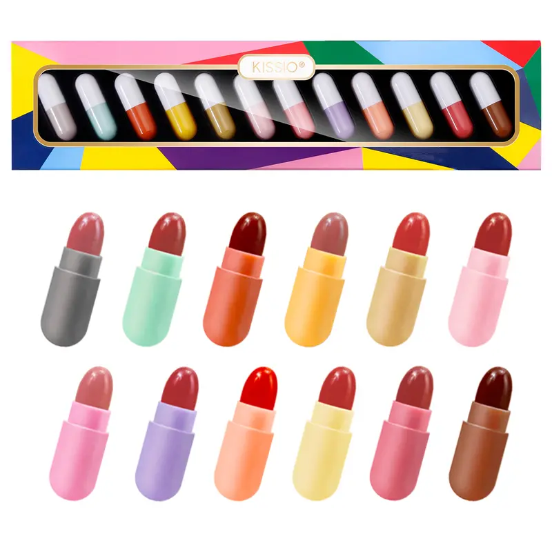 KISSIO Lipstick,Lipstick Set 12 Colors,Mini Matte Lipstick,Lip Capsules,Waterproof Long Lasting Mini Capsules Lipstick,Travel Friendly,2.33 Oz