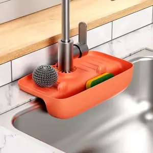 Clad's Warehouse Sponge Holder for Kitchen Sink/Kitchen Sink Organizer Durable Silicone Caddy for Sponges, Brushes & Soaps, Sink-Mount Cleaning Caddy, Kitchen Sink Accessories
