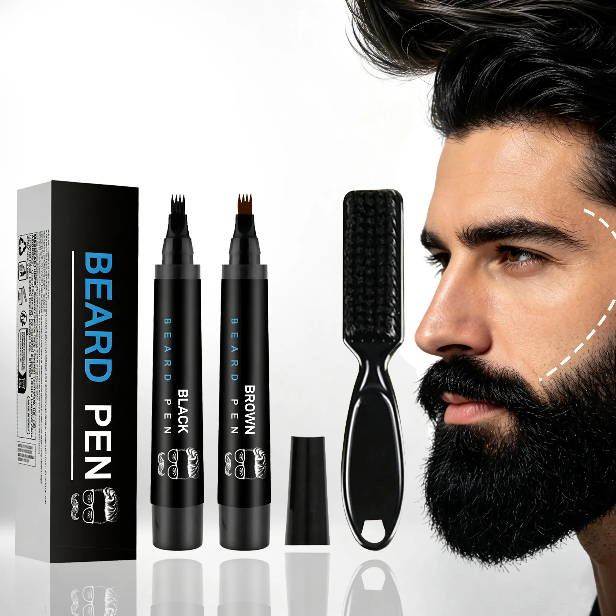 Beard Pen Filler Kit for Men – Waterproof Beard Pencil with Brush – Fills Patchy Beard, Mustache & Goatee for a Fuller-Looking, Well-Defined Beard