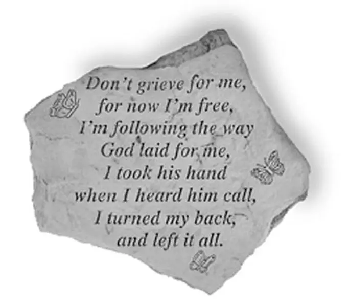 212 MAIN Hanging Weatherproof Cast Stone Outdoor Memorial Decorative Plaque, 12.5x10.5 in, Kay Berry-Inc. 65220, "Don't Grieve For Me" Outdoor Accent