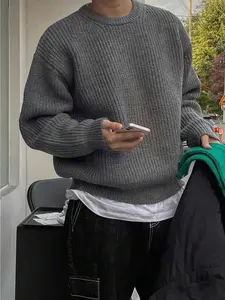 Boys' Teen Fashion Simple Solid Color Vintage Trendy Everyday Commuter Casual Loose Comfortable Crew Neck Pullover Outdoor Thick Long Sleeve Hollow Knit Sweater Spring Autumn Winter