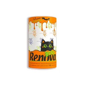 Renova Halloween Limited Edition Paper Towel Roll, 2-Ply, 120 Sheets, Spooky Ghosts or Spiders or Candy Designs