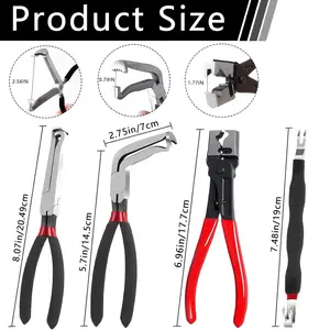 Automotive hose clamp wrench set: an electrical clamp tool kit including angled, straight, and cable wrenches. Made of carbon steel, suitable for fuel, coolant, and vacuum hoses, equipped with a portable storage box (vehicle-specific).