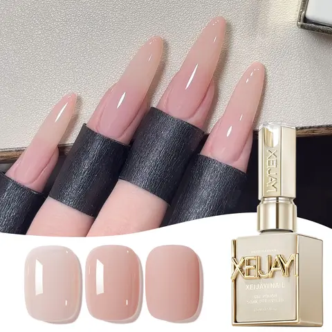 XEIJAYI 1PC 15ML TPO-HEMA Free Ice Nude Clear-Based Coating Gel Polish (M008), Sheer Pink Glossy Finish, Soak-Off UV LED for Nail Care, Almond & Flower DIY Art, Single Item Home & Salon Use