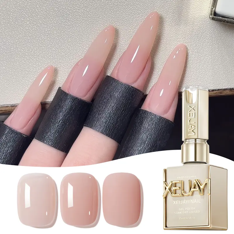 XEIJAYI 1PC 15ML TPO-HEMA Free Ice Nude Clear-Based Coating Gel Polish (M008), Sheer Pink Glossy Finish, Soak-Off UV LED for Nail Care, Almond & Flower DIY Art, Single Item Home & Salon Use
