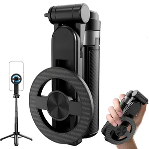 4-in-1 Multifunctional Magnetic Selfie Stick 360° Rotation Bluetooth Control Phone Holder for Vlogging Travel Gadgets Cellphone Camera Accessories Cordless Tripod Stabilizer