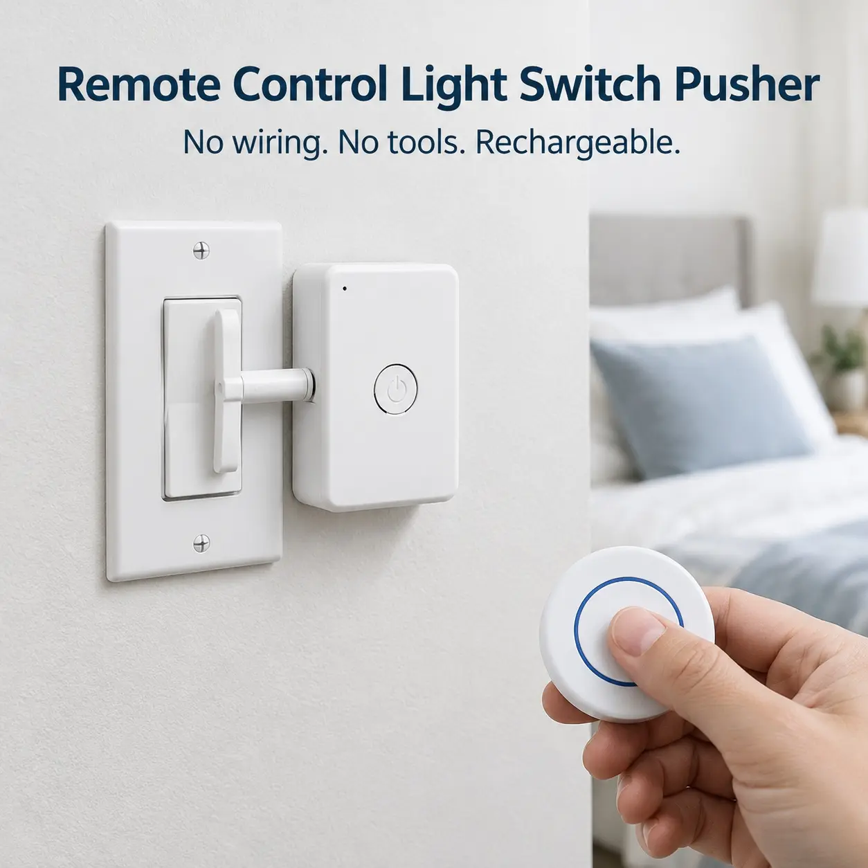 Quriov Wireless Remote Control Button Pusher, Rechargeable Stick-On Actuator for Wall Light Switches – Ideal for Renters/Dorms, Bedroom, Living Room