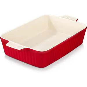 4.4 QT Baking Dish, 9x13 Large Casserole Dish for Oven, Baking Pan, Rectangular Lasagna Pan Deep with Handles for Baking, Oven Safe, Red, Series BAKE-BAKE