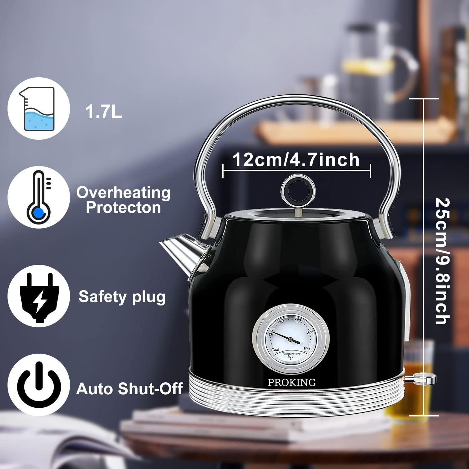 1.7 Liter Half Circle Electric Tea Kettle with Thermostat in Black