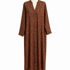 Brown Printed Open Abaya - Elegant, Modest Women's Wear for Daily Occasions