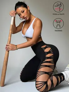 Women's Ripped 7/8 Length Workout Yoga Leggings Y2k Glowmode High Waist Seamless Black Cropped Summer Fitness Gear