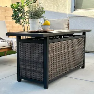 PHI VILLA 50,000 BTU Outdoor Wicker & Steel Rectangle/Square Patio Propane Fire Pit Table, Suitable for Garden, Father's Day Gift, Summer Day